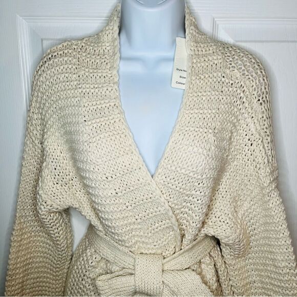 Miracle Relax More Ivory Midi Cardigan Tie Chunky Knit M/L - Picture 7 of 13